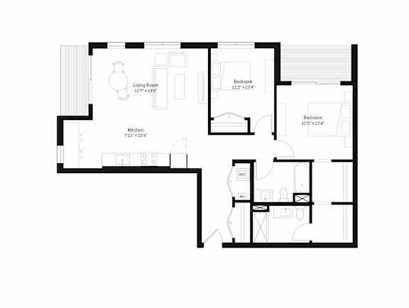 Two-bedroom, two-bath floor plan