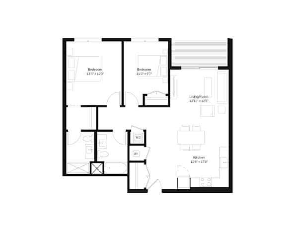 Two-bedroom, two-bath floor plan