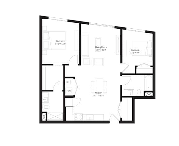 Two-bedroom, two-bath floor plan