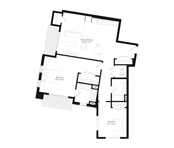 Two-bedroom, two-bath floor plan