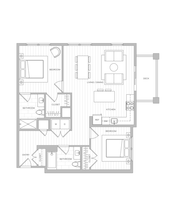 A floor plan of a house with multiple rooms and a garage.