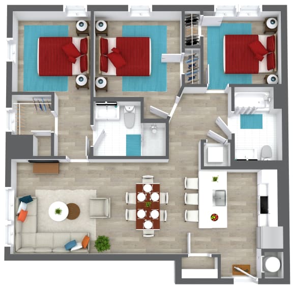 a floor plan of a house with furniture and a living room