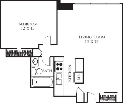 One bedroom floor plan image