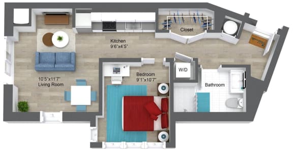 one bedroom apartment floor plan Somerville