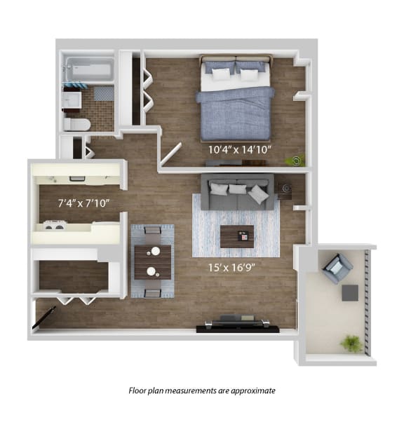 floor plan of a one bedroom apartment at babcock tower
