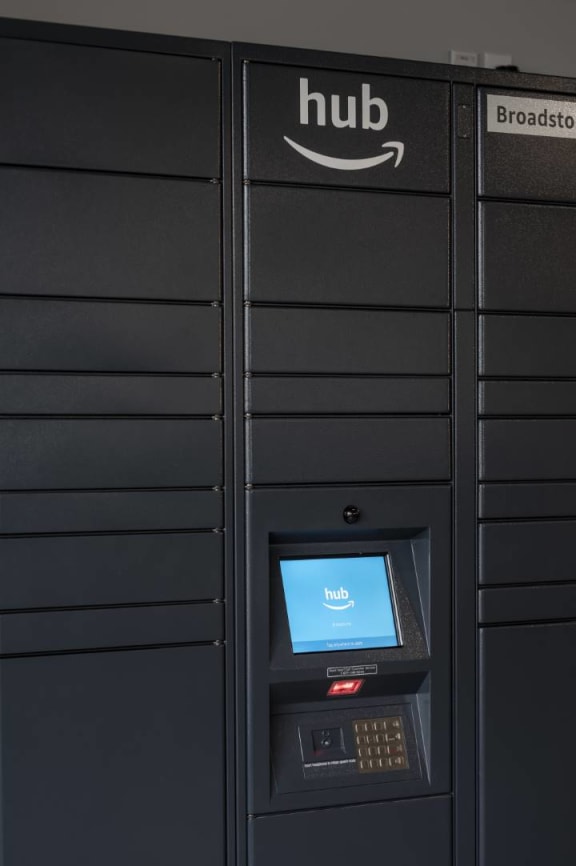 Amazon storage lockers with a computer in it