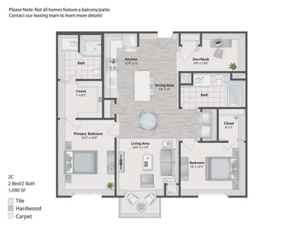 Floor Plan  2 Bedroom with Den