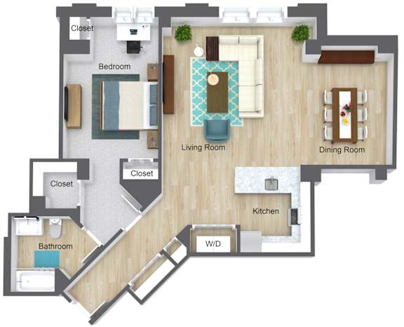 1 Bedroom floor plan- Munroe Place in Quincy, MA