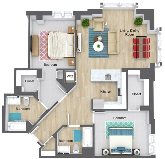 2 Bedroom floor plan- Munroe Place in Quincy, MA