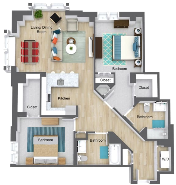 2 Bedroom floor plan- Munroe Place in Quincy, MA