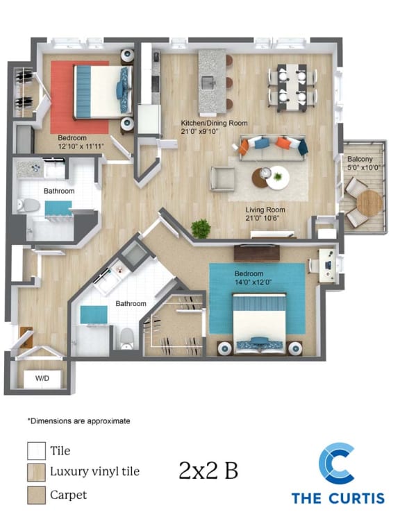 Two bedroom two bathroom floor plan