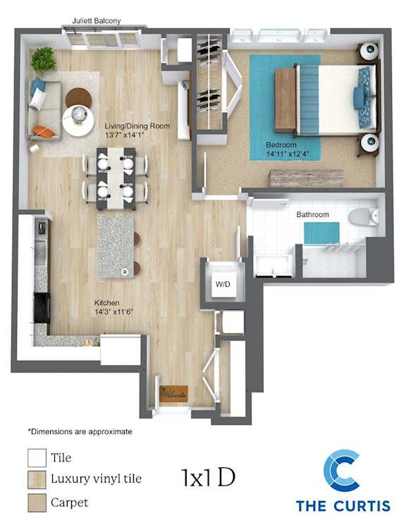 One bedroom one bathroom floor plan
