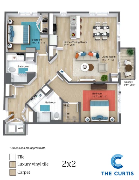 Two bedroom two bathroom floor plan