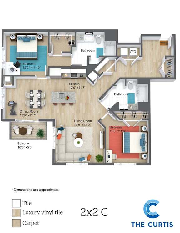 Two bedroom two bathroom floor plan