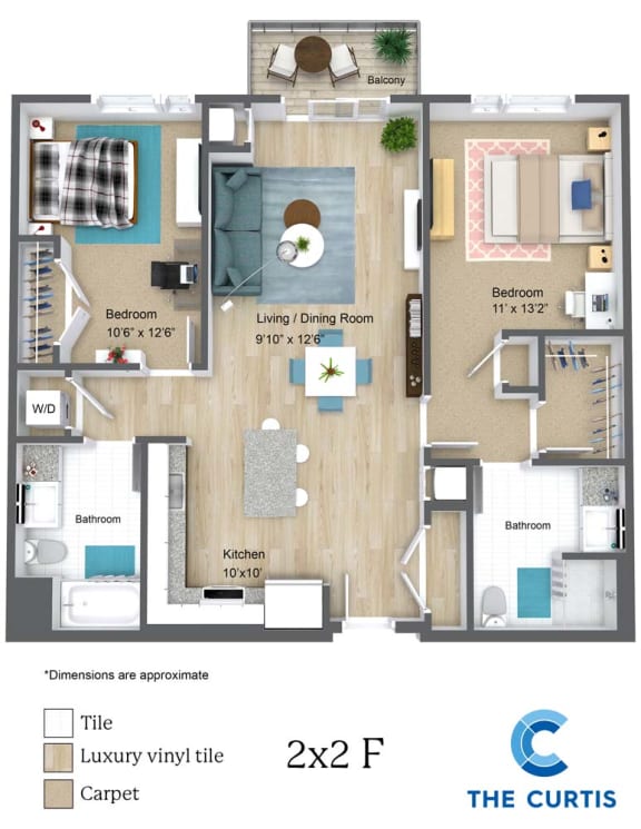 Two bedroom two bathroom floor plan