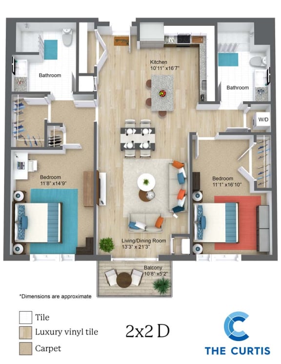 Two bedroom two bathroom floor plan