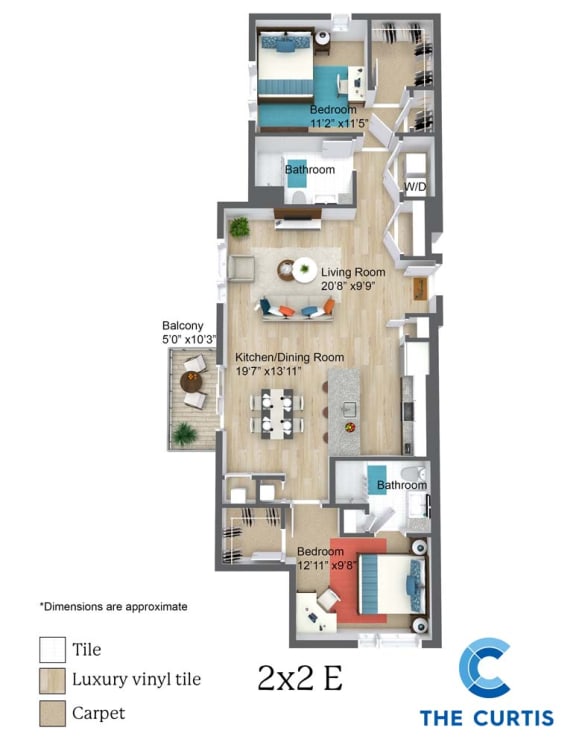 Two bedroom two bathroom floor plan