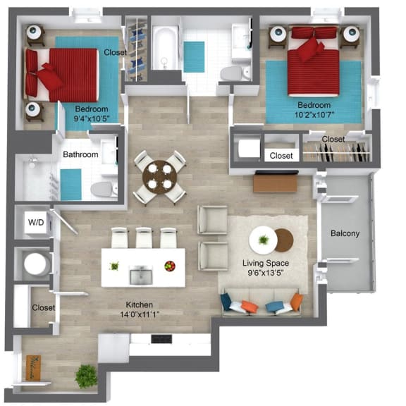 2 Bed 2 Bath 955 Sq.Ft. NEW Two Bed Two Bath Floor Plan at Union 346, Somerville, MA