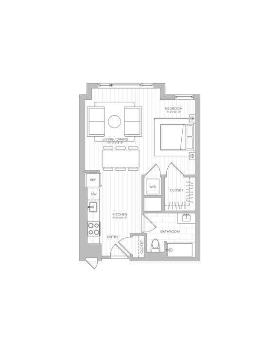 A floor plan of a building with multiple rooms and corridors.