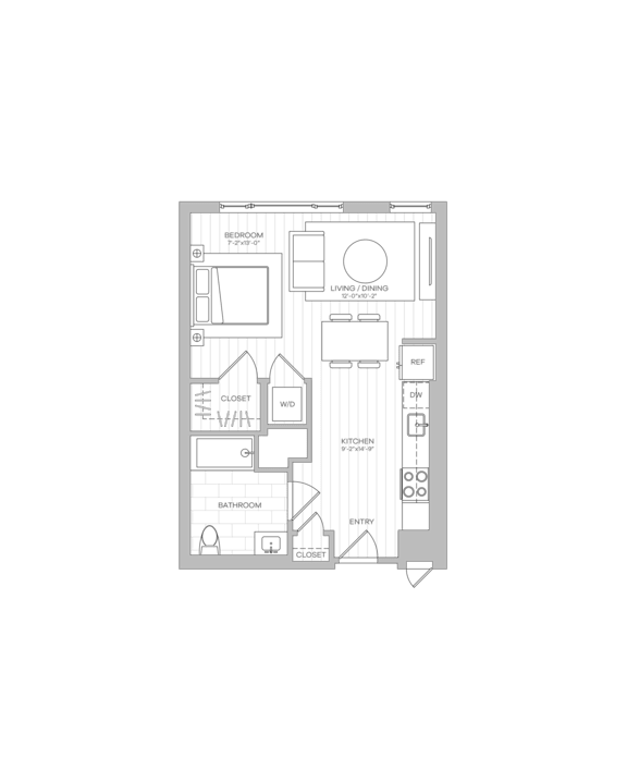 A floor plan of a building with rooms labeled A, B, C, and D.