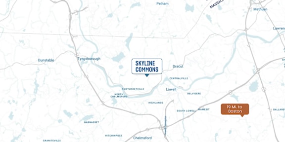 A map with a brown rectangle labeled "LEYN COMMONS" in the center.