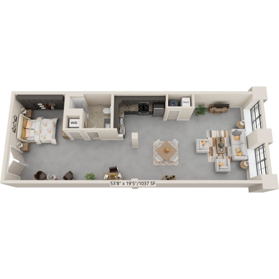 a floor plan of a 1 bedroom apartment with a bathroom and a living room