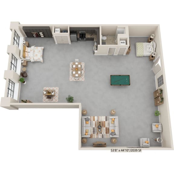 a floor plan of a house with a bedroom and a living room