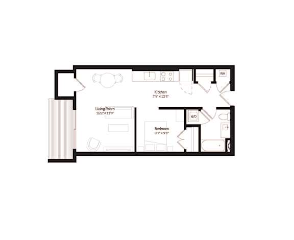 Studio, one-bath floor plan
