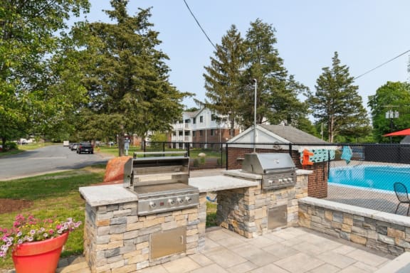 Grilling Area Near Pool at Mansfield Meadows Apartments, Mansfield MA.