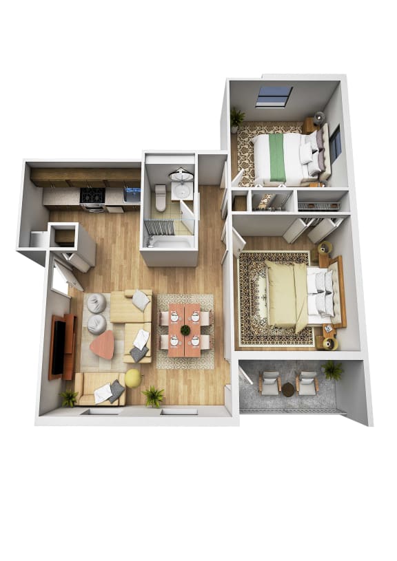 Two Bedroom One Bathroom 3D Floor Plan at Summerhill Glen, Maynard, 01754.