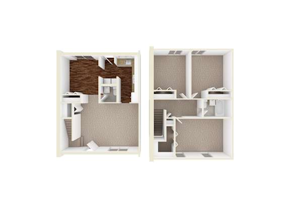 Three Bedroom 1 half Bath Townhouse Floor Plan at Stratton Hill Park in Worcester, MA