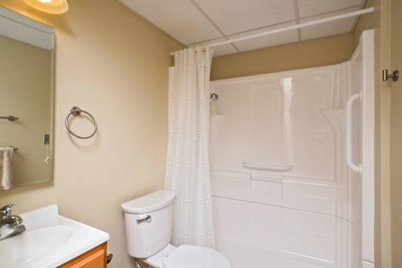 Apartment bathroom at Ohav Sholom Apartments in Albany, NY.