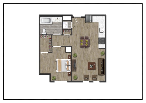 Floor Plan  a floor plan of a home with a bedroom and a living roomat North Square Apartments at The Mill District, Amherst, MA 01002