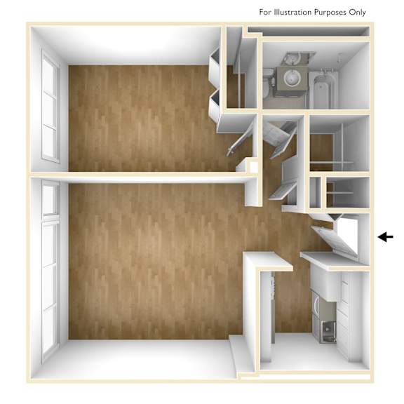 A cutaway illustration of a room showing the interior layout.