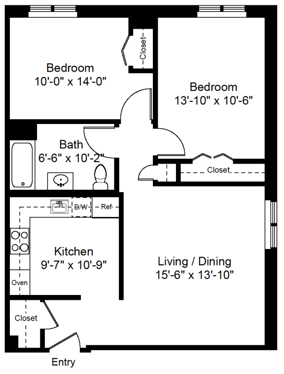 Two Bedroom North Stoughton Floorplan. at North Stoughton Village, Massachusetts