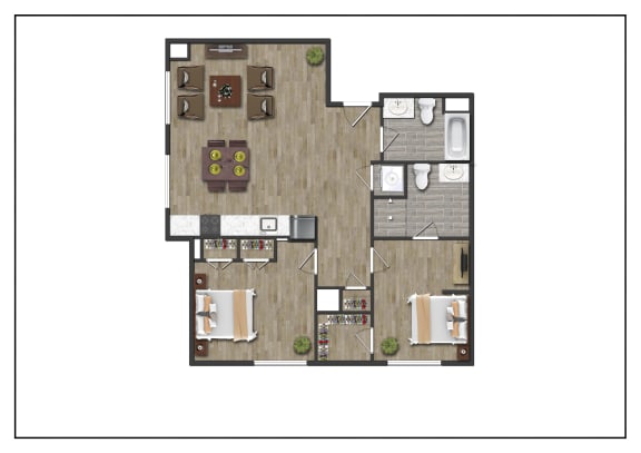 Floor Plan  2 bedroom at North Square Apartments at The Mill District