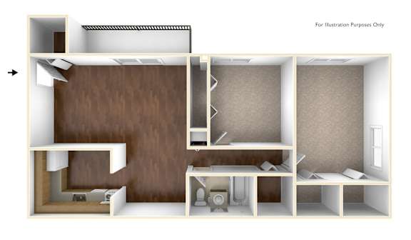 2 Bed 1 Bath Floor Plan at Rolling Green Apartments, Massachusetts, 01002
