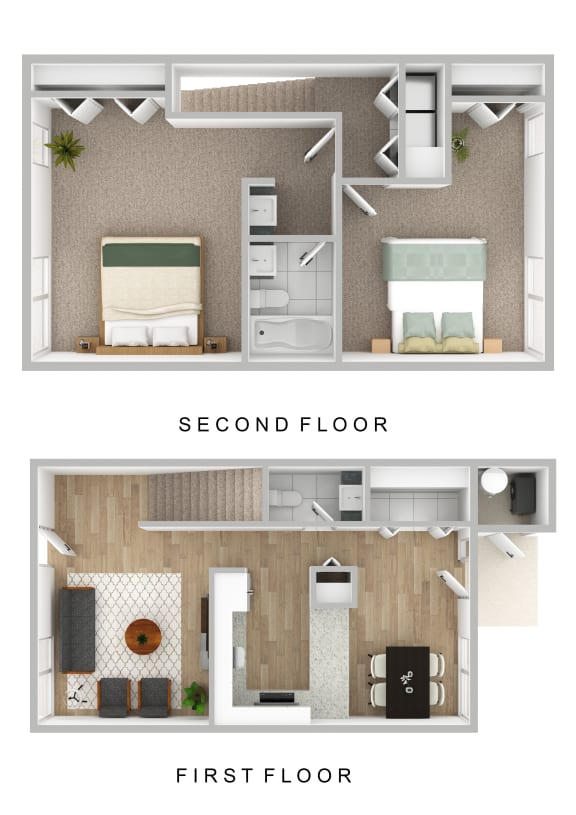 Floor Plan  2 Bedroom, 1.5 Bathroom Floor Plan at Mariner&#x27;s Hill Apartments, Marshfield, 02050