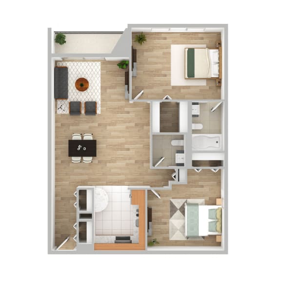 Two bedroom one and half bath floor plan at Highland Plaza Apartments, Pennsylvania