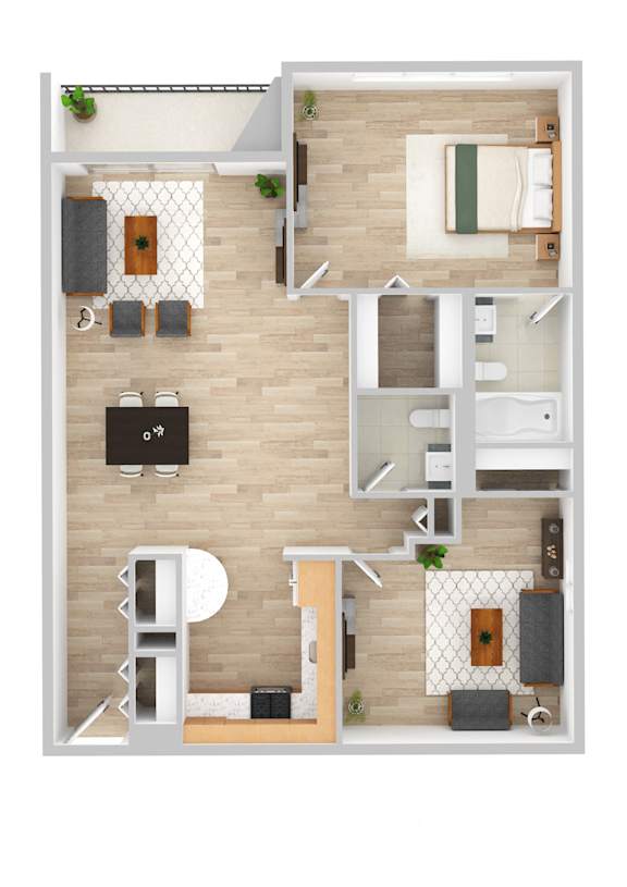 One Bedroom with Den Floor Plan at Highland Plaza Apartments, Pittsburgh