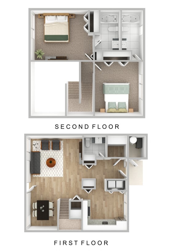 2 Bedroom, 2.5 Bathroom  Floor Plan at Mariner&#x27;s Hill Apartments, Massachusetts