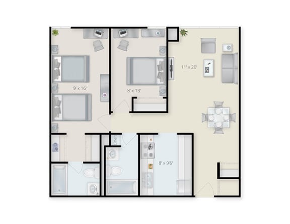 Two Bedroom Two Bathroom at Bates Hill Apartments, Pittsburgh, Pennsylvania