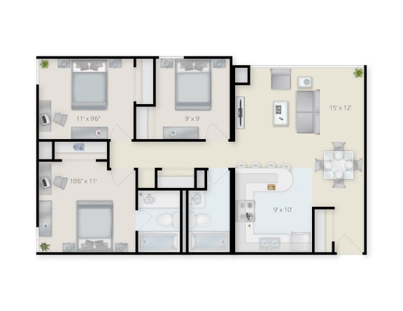 Three Bedroom Two Bathroom at Bates Hill Apartments, Pittsburgh