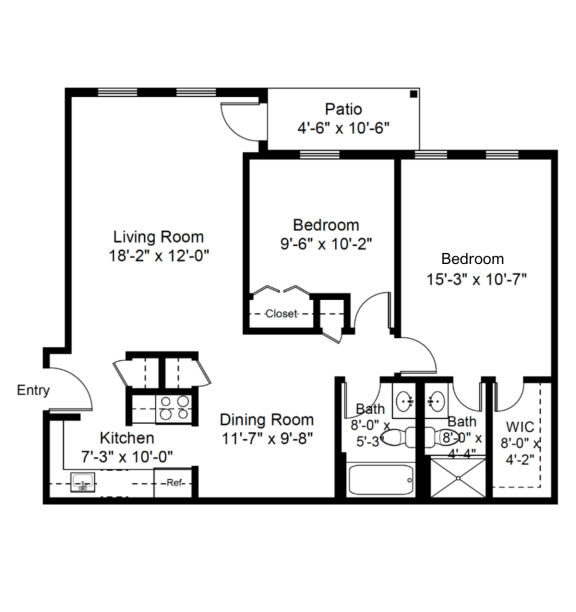 Two Bedroom Type B Floorplans at Blue Hills Village, Canton, 02021