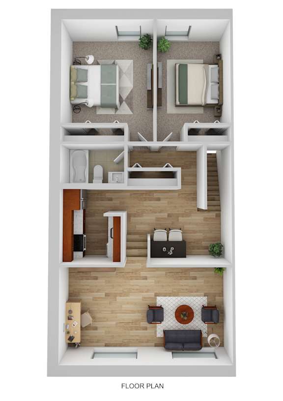 Two Bedroom One Bathroom Staged Floor Plan at Brewery Square Apartments, New Haven, CT