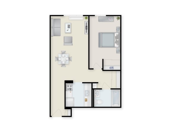 One Bedroom Staged Floor Plan. at Bridgeville Towers, Bridgeville, PA, 15017