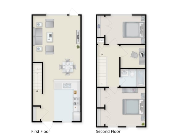 Two Bedroom One Bath Floor Plan. at Cornerstone Townhomes, New York, 14305