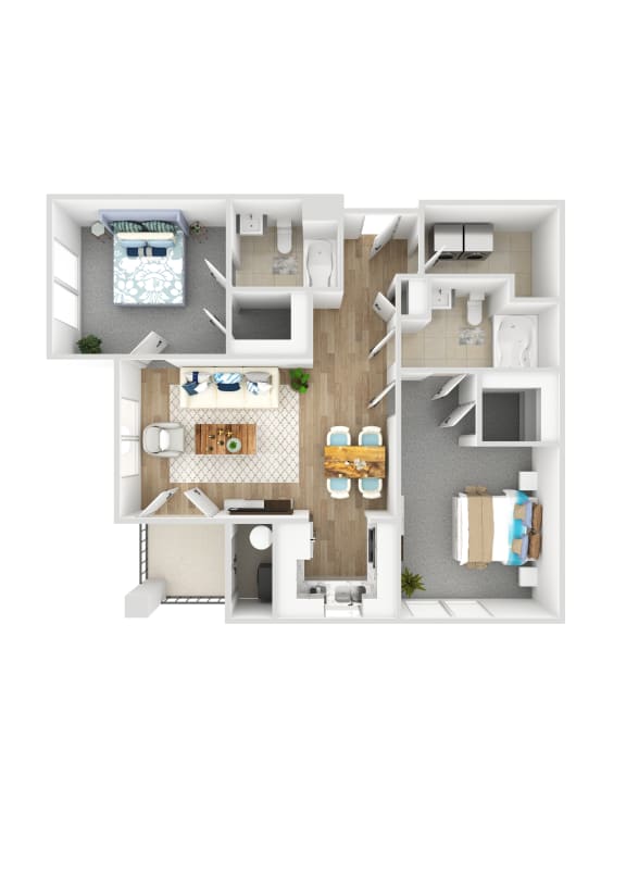 Floor Plan  Two Bedroom  Two Bathroom Floor Plan in 3D. at Woodlands at Abington Station, Massachusetts, 02351