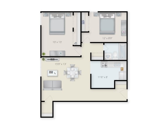 Franklin Manor 2 Bedroom 1 Bath Floor Plan. at Franklin Manor Apartments, Columbus, OH