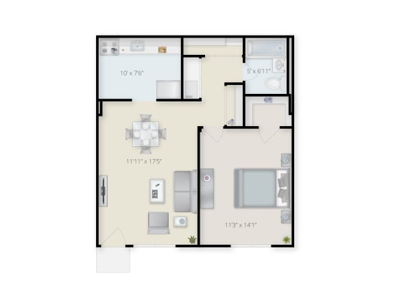 One Bedroom Floor plan B at Georgetowne Homes in Hyde Park, MA.